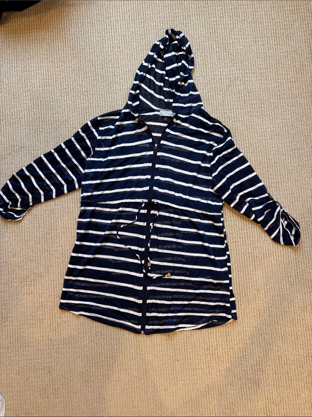 Navy & White Striped Hooded Swim Cover Up